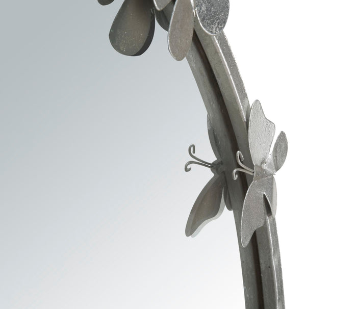 Specchio Farfalle Round Argento Ø91x3x94 cm in Ferro Argento