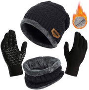 Set di Cappucci e Guanti 3-in-1 per Inverno - Sciarpa a Maglia - Guanti - Antiscivolo - Multifunzionale - Stoffa Steso - Set Invernale