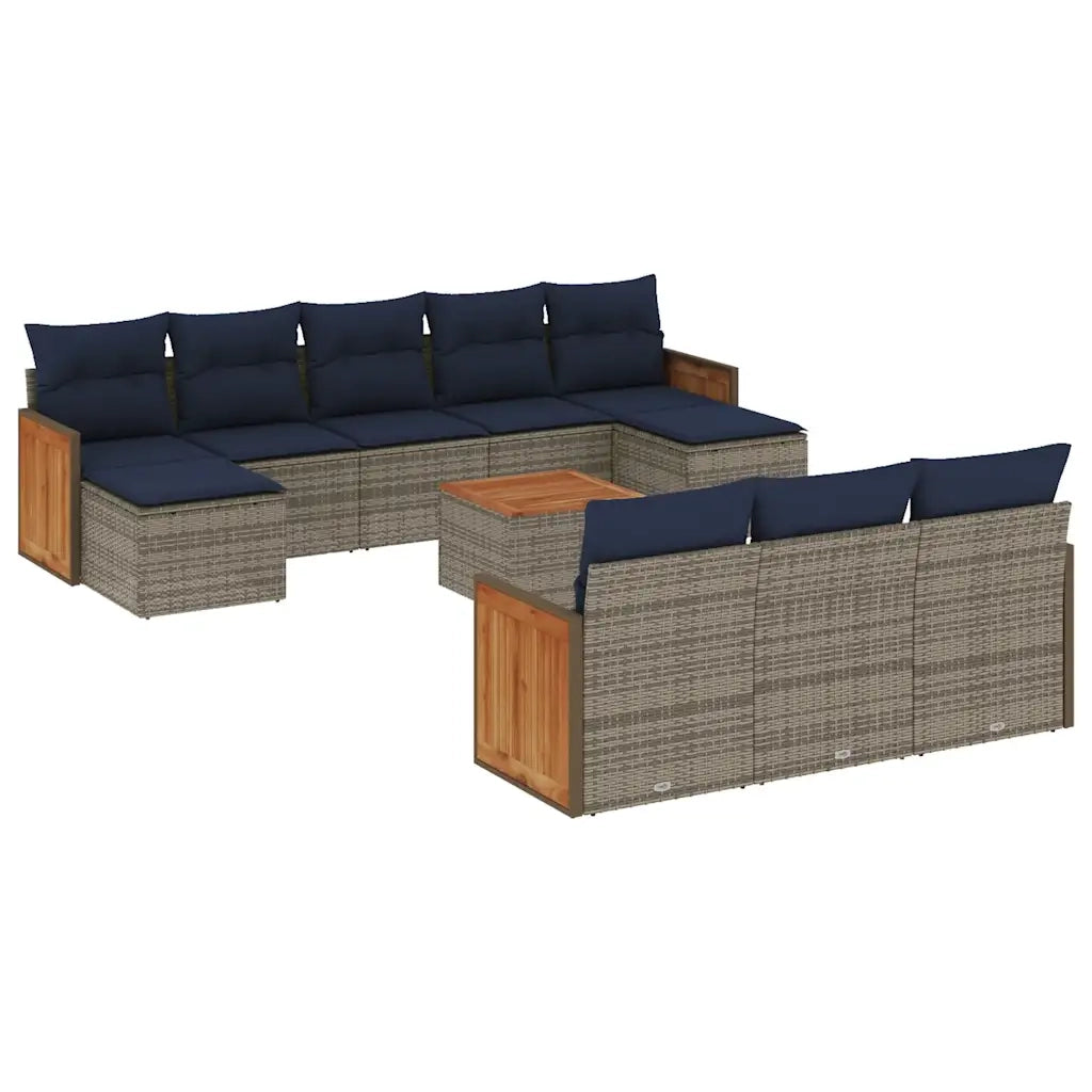 Set Divani da Giardino 11 pz con Cuscini Grigio in Polyrattan 3228105