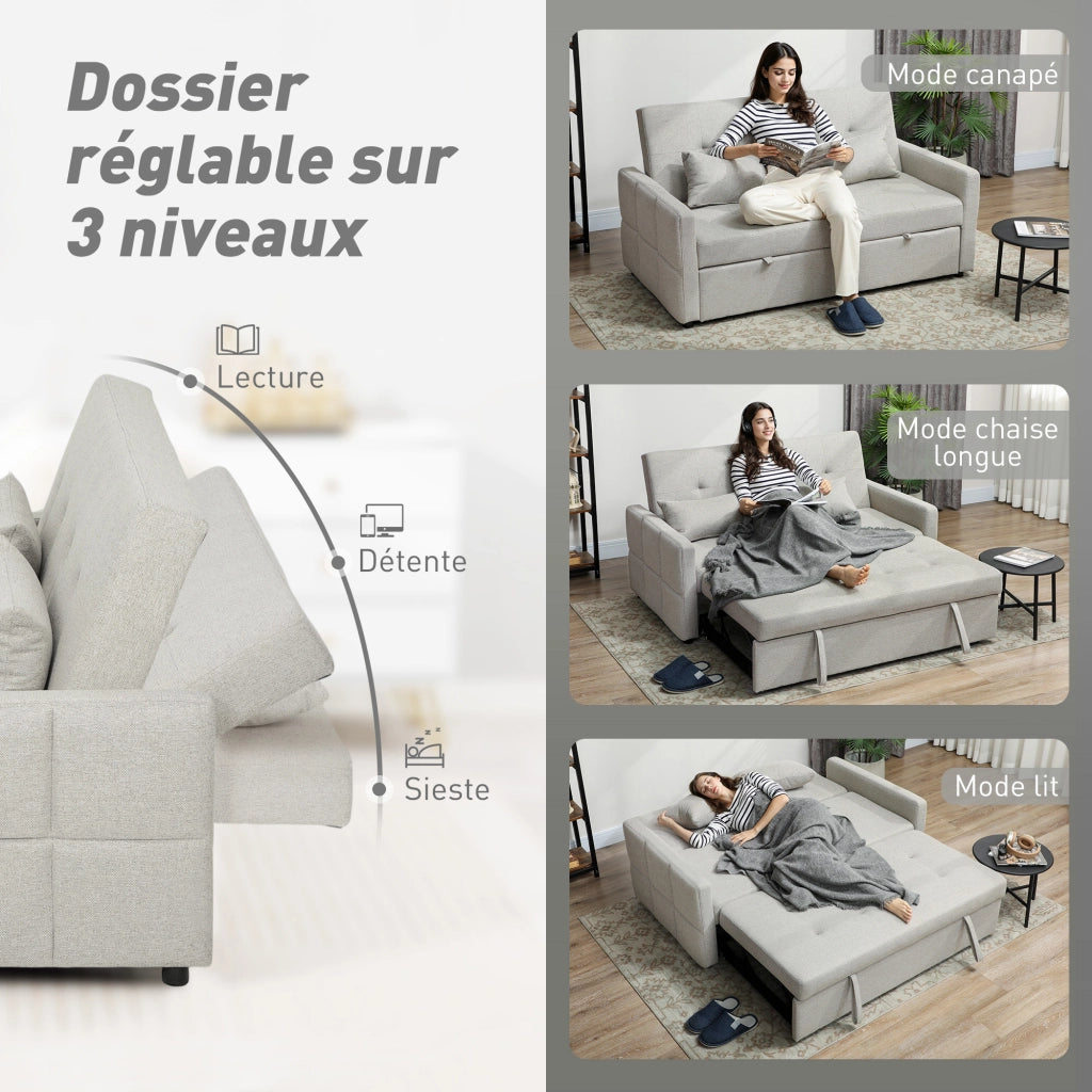 Divano letto 2 posti 3 in 1 ¨C zephmum ¨C 158x85x85 cm marrone chiaro