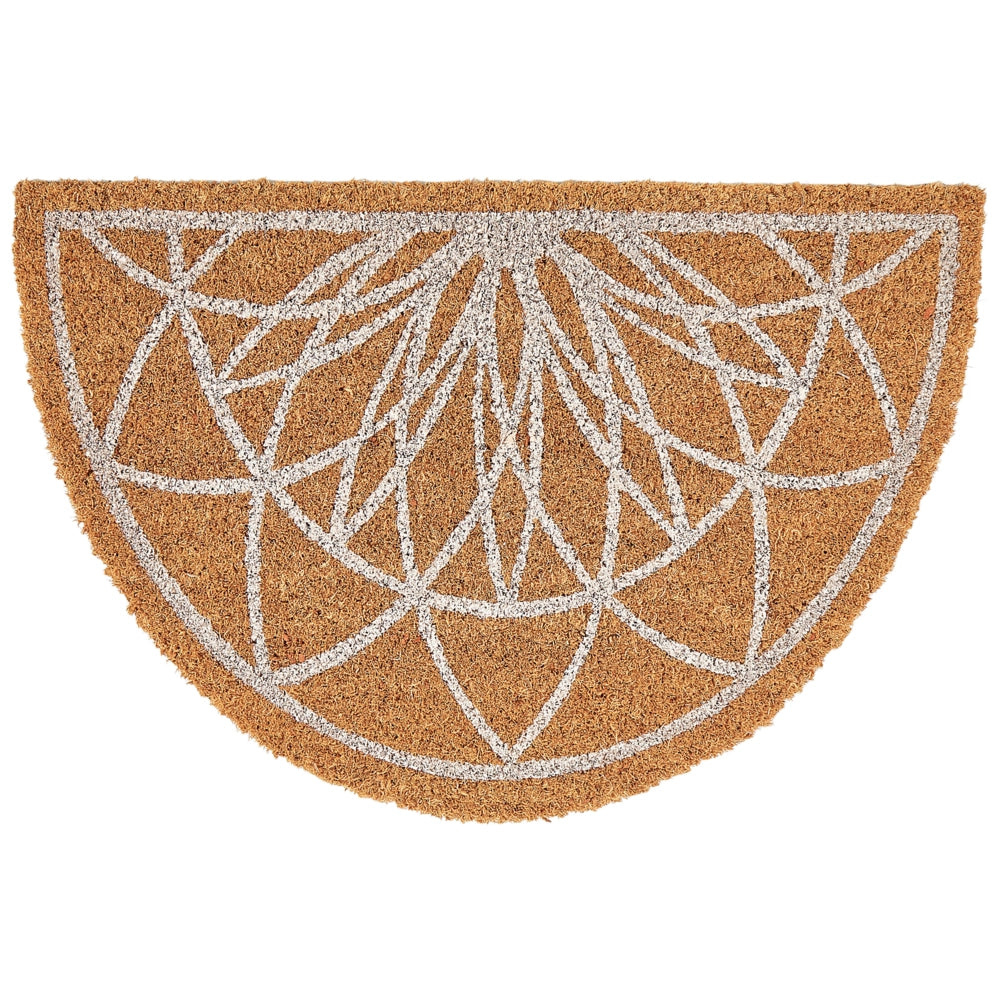 Zerbino in fibra di cocco naturale con supporto in PVC antiscivolo 40 x 60 cm, modello geometrico a forma di mezzo giro, decorazione moderna per interni.