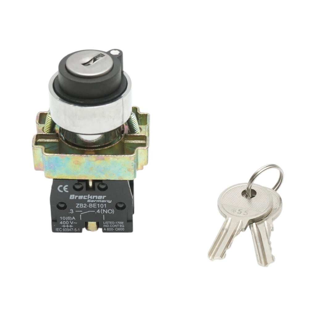 Selettore a 2 posizioni con blocco e chiave 1NO, 400V/10A, LAY5-BG41 Breckner Germany