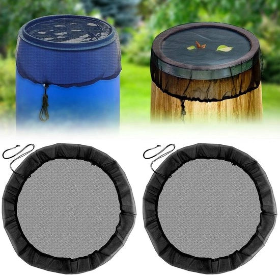 Tappeto di Pioggia - 2 Pezzi, 95cm, con Cavo Elastico, di Alta Qualità, Cavo Regolabile, Impermeabile, Rete di Mosche, Copertura Protettiva per Barile di Pioggia - Protezione dalle Foglie