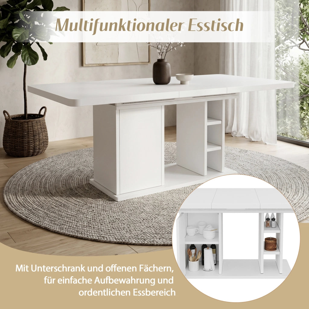 Tavolo da pranzo - estraibile 140/180x80 cm - con vano - per 6-8 persone - stile scandinavo - bianco