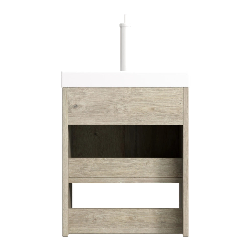 Mobile bagno sospeso con 2 ante e ripiano aperto; lavabo in ceramica bianca; per bagno; 49×39×61 cm; bianco