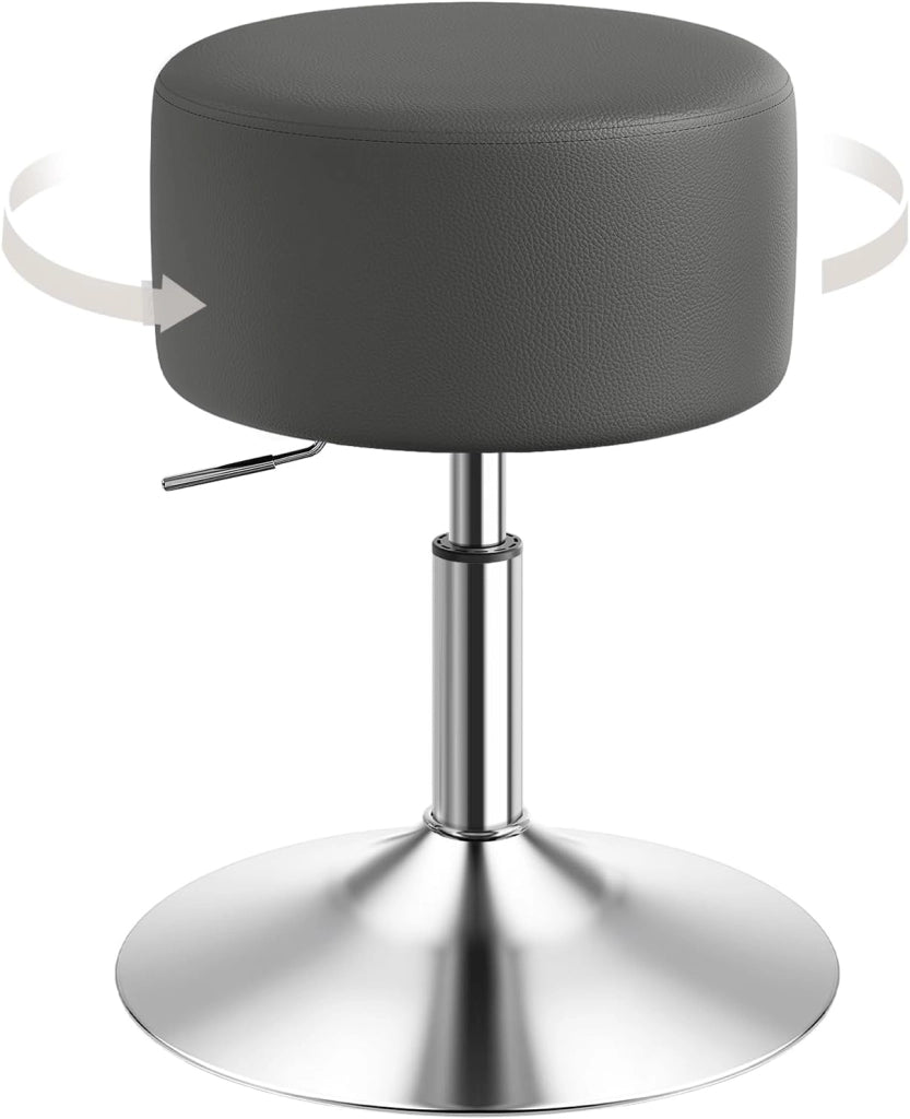 Sgabelli da Trucco Set di 2, Sgabello Rotondo Girevole Regolabile in Altezza, Sgabello Imbottito per Toeletta, Sedia da Cucina in Pelle Sintetica, Altezza Seduta 54-69 cm, Grigio, BH14gr-2