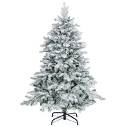 Albero di natale innevato con 120 luci led giunti a cerniera, Albero di natale pre-illuminato 135cm Bianco-Alberi di Natale