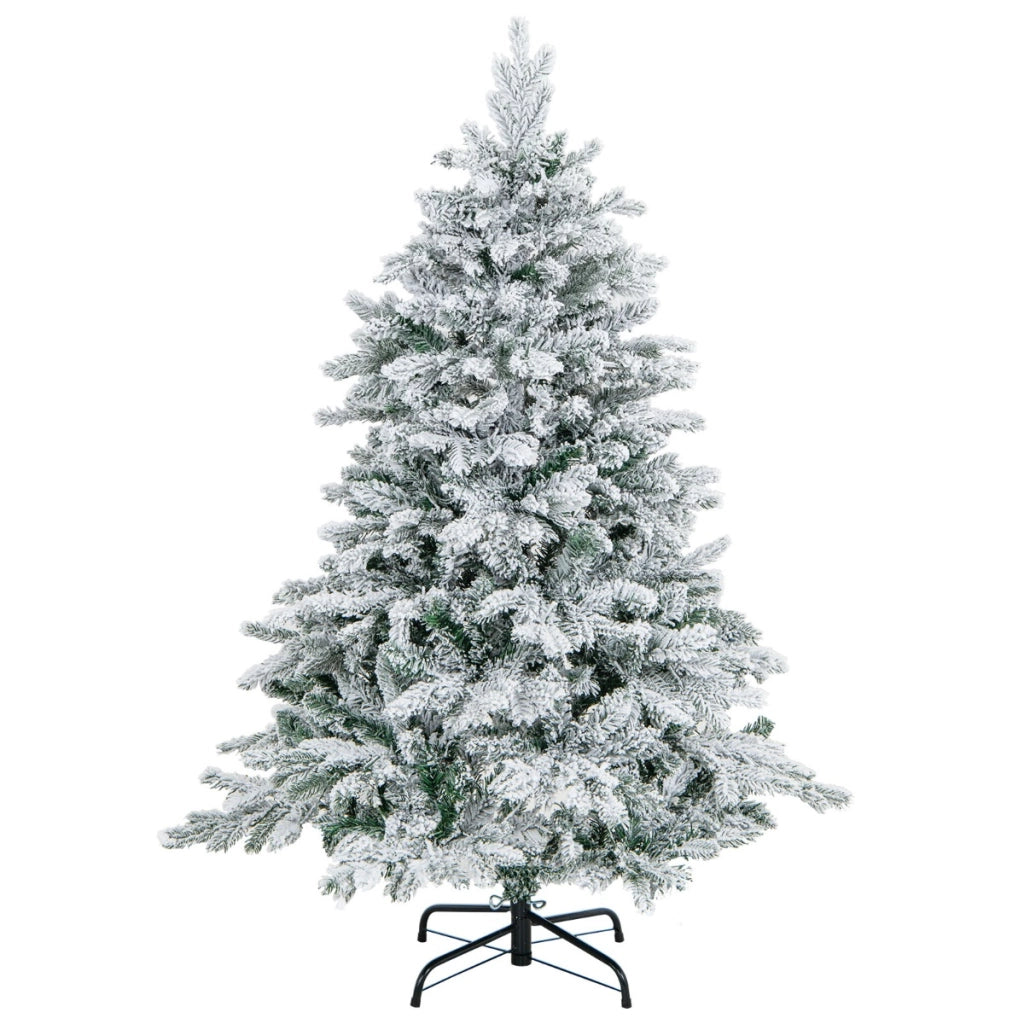Albero di natale innevato con 120 luci led giunti a cerniera, Albero di natale pre-illuminato 135cm Bianco-Alberi di Natale