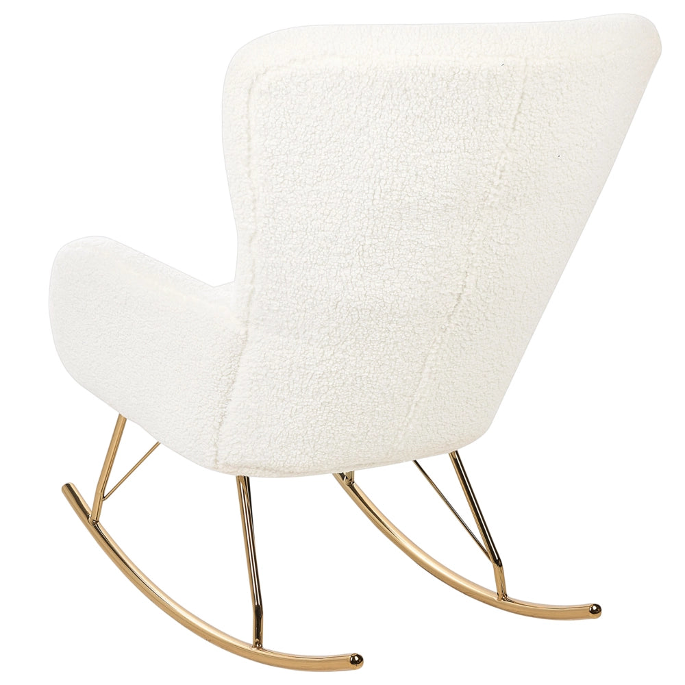 Sedia a dondolo in tessuto poliestere boucle bianco e oro Rivestimento in metallo Gambe a pattini Design tradizionale e retrò