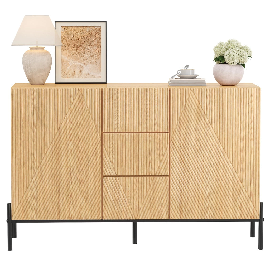 Madia con 2 Ante e 3 Cassetti; Gambe in Metallo; per Soggiorno Sala da Pranzo; MDF; 115.5 × 40 × 76 cm; Naturale