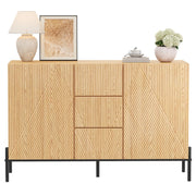 Madia con 2 Ante e 3 Cassetti; Gambe in Metallo; per Soggiorno Sala da Pranzo; MDF; 115.5 × 40 × 76 cm; Naturale