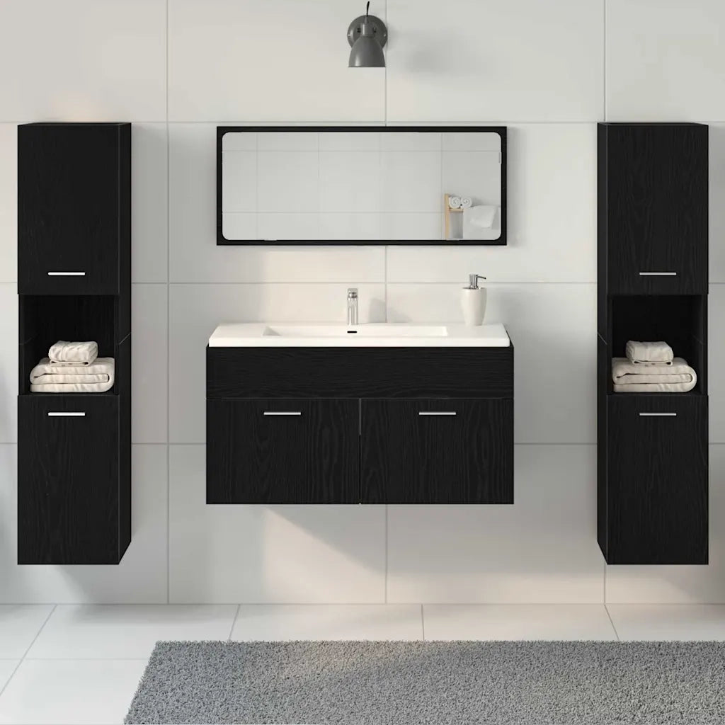 Set di mobili per il bagno 4 pcs Rovere Nero Legno multistrato 3334325