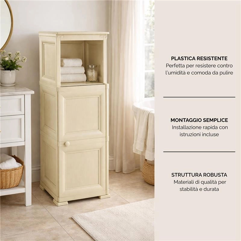 MOBILE 2 MODULI ANGORA 40X43X125 CM CON ANTE FINITURA LEGNO E 1 MODULO SCAFFALE – CONTENITORE VERTICALE ORGANIZZAZIONE CASA PER ZONA LIVING