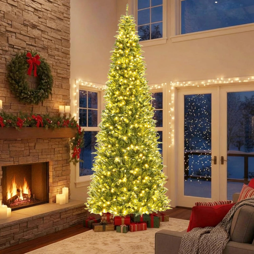 Albero di Natale Artificiale 360 cm, Albero di Natale Pre-illuminato con 800 Luci LED, 2517 Punte di Rami e Connettore di Alimentazione Rapido, Decorazione Natalizia da Interno ed Esterno