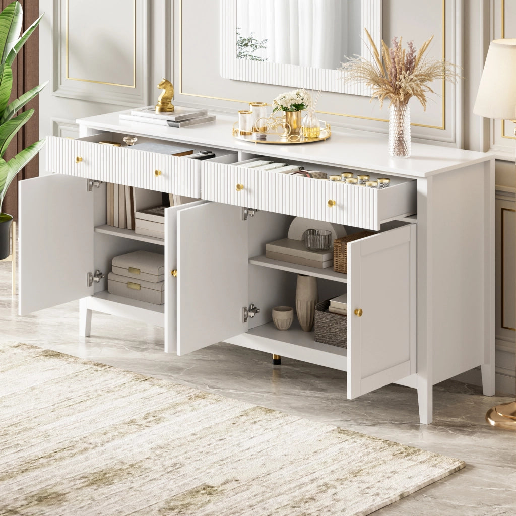 Credenza bianca opaca in MDF con 2 cassetti e 4 ante; 160 x 40 x 82 cm
