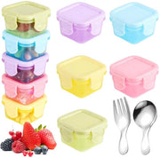 Confezione da 10 pezzi di contenitori in plastica con coperchi, 60 ml, mini-contenitori riutilizzabili, con cucchiaio e forchetta per la conservazione dei cibi