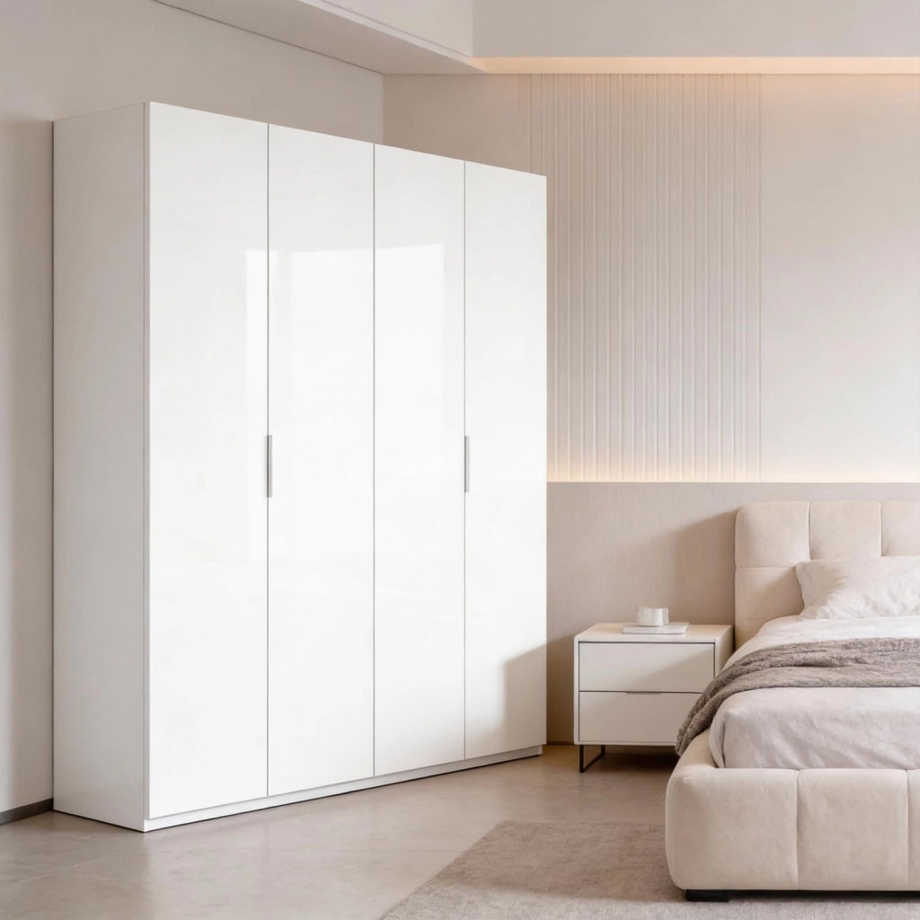 Armadio Multiuso 4 Ante Battenti Con 2 Barre Appendiabiti E Ripiano Interno Per Camera Matrimoniale Cabina Armadio E Stanza Ospiti Design Moderno Minimal 180 x 200 x 52 Cm Colore Bianco