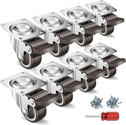Ruote da trasporto pesanti, 8 pezzi, 32 mm, ruote da trasporto con piatto di sterzo, ruote sterzanti durature con freno in poliuretano, rotelle di mobili con capacità di carico di 100 kg (4 freni), incl. 32 viti e 1 chiave a vite