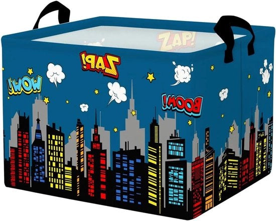 Città Skyline Grande Scatola Blu con Maniglione con Manubrio Rettangolare Eroico Edificio Silhouette Giochi per Bambini Cassetto per Abbigliamento per Camera da Bambino Camera da Bambino Camera da Bambino Serra - 36L