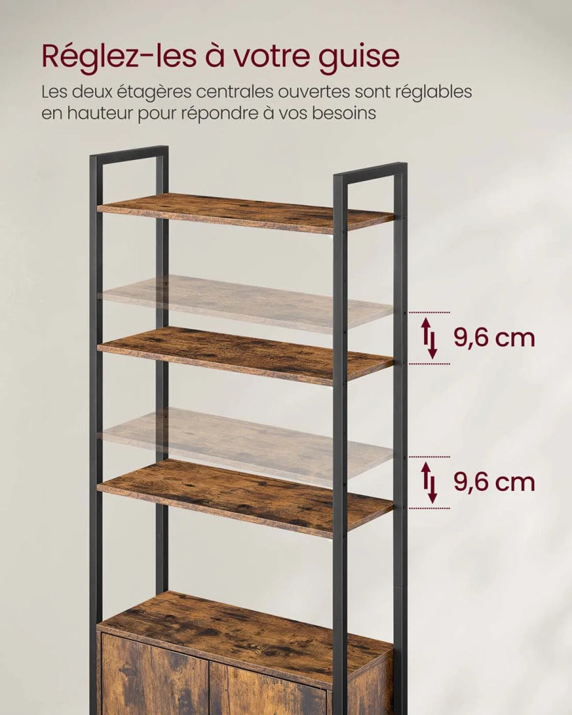 Libreria verticale a 6 ripiani con anta struttura in metallo ripiani regolabili 24 x 60 x 159,5 cm per soggiorno/camera da letto marrone 12_0004285