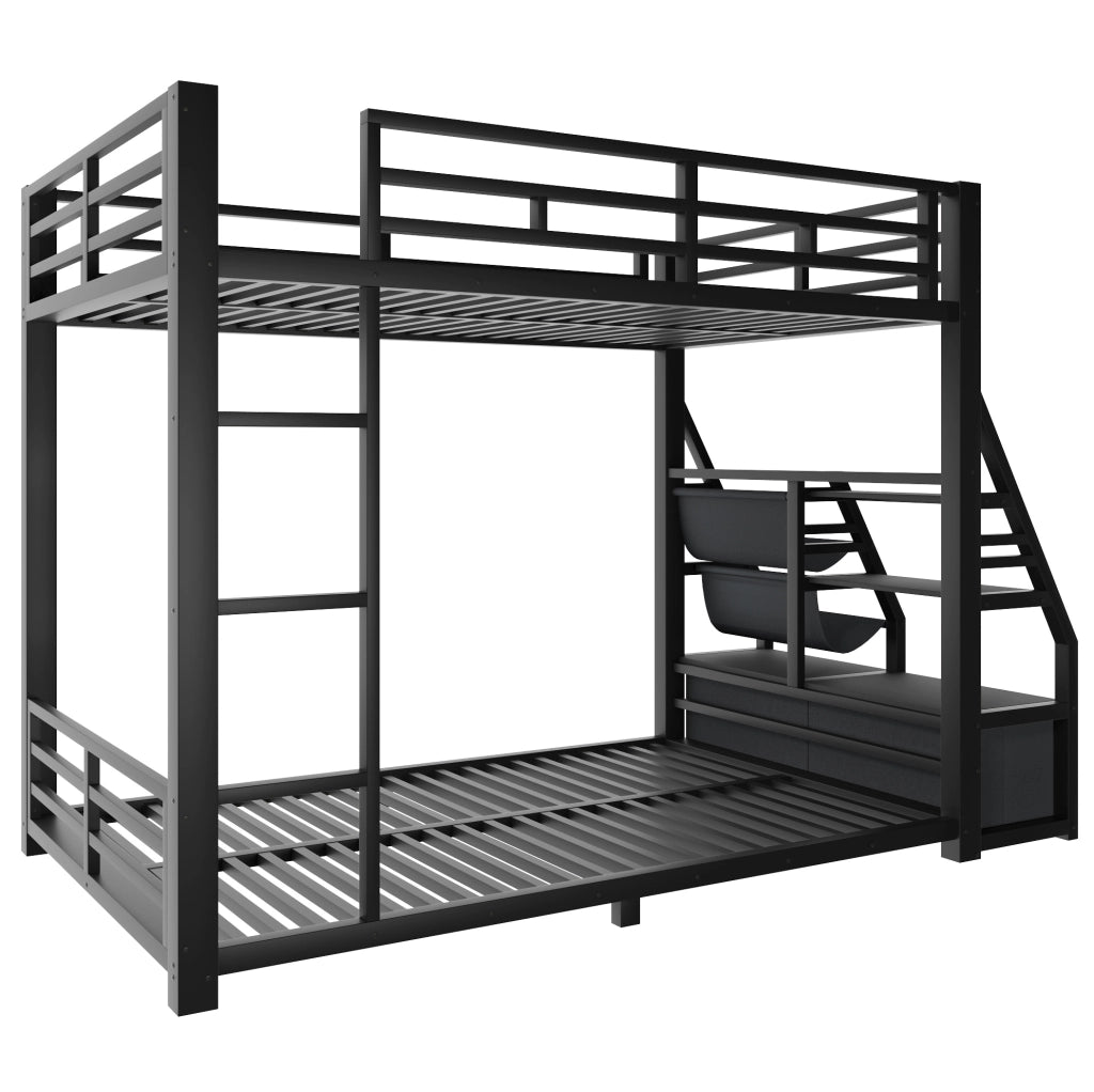 Letto a castello 90x200 cm con LED; legno e metallo nero