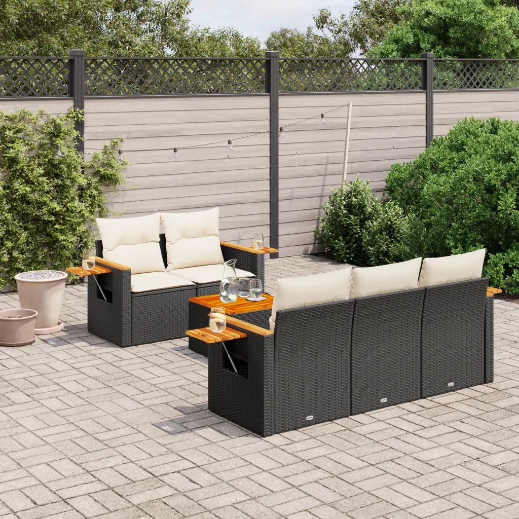Set Divano da Giardino 6 pz con Cuscini Nero in Polyrattan 3226623