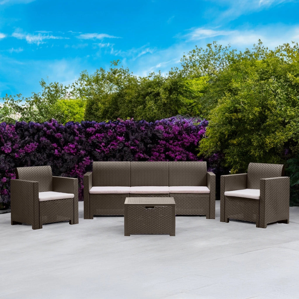Set salotto da esterno Admiral, Salottino outdoor, Set da balcone o giardino, Composizione soggiorno per esterni, Made in Italy, Tortora