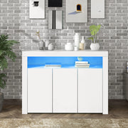 Credenza Bianca Lucida con LED Mobile Buffet 3 Ante 130x35x95 cm