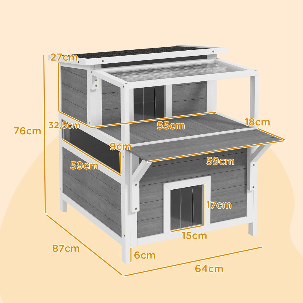 Casetta per Gatti 2 Livelli con Balcone e Tetto Aprile ¨C Zephmum ¨C Grigio Chiaro