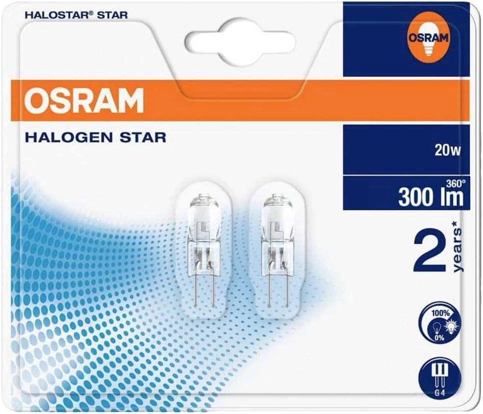 Lampada alogena 2 pezzi Halostar bispina G4 12V luce calda 20 watt 320 lumen confezione 10 set Osram