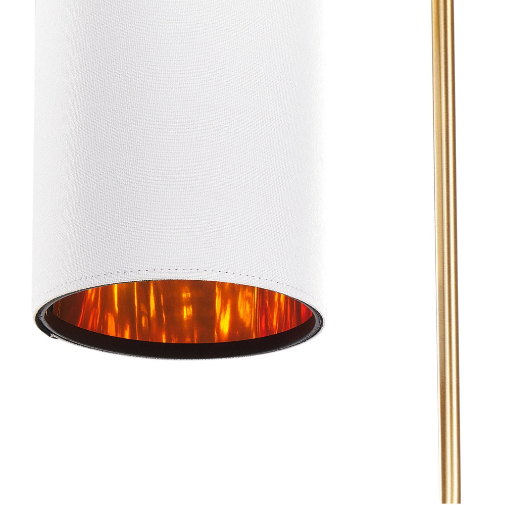 Lampada da tavolo moderna bianca con paralume in lino e base in metallo ramato look contemporaneo industriale