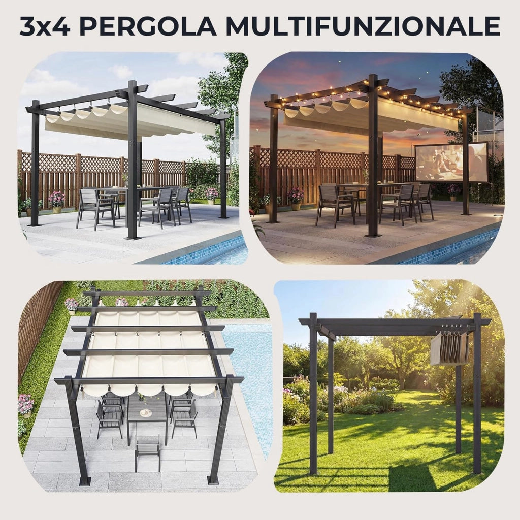 Gazebo Pergola 3x4,Gazebo Esterno Resistente,Pergolato da Giardino UV50+,Pergola Bioclimatica per Arredo Giardino Terrazzo,Beige