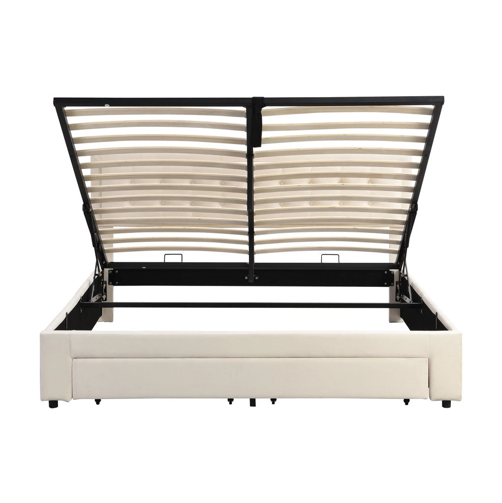 Letto matrimoniale contenitore con cassetti; testiera regolabile; velluto; 160x200 cm; beige