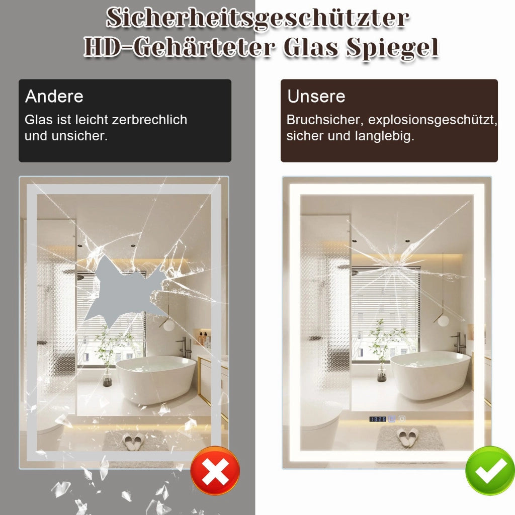 ZMH Specchio da bagno con illuminazione a LED Bagno con funzione touch Specchio da parete bianco