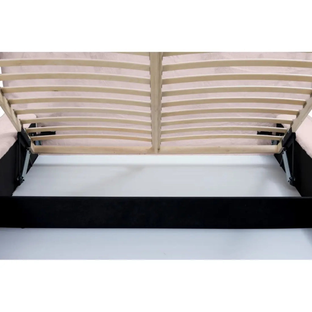 Letto contenitore ORLANE – Rosa Polvere di rosa polare – 140x200 cm – Rete sollevabile – Design di alta gamma