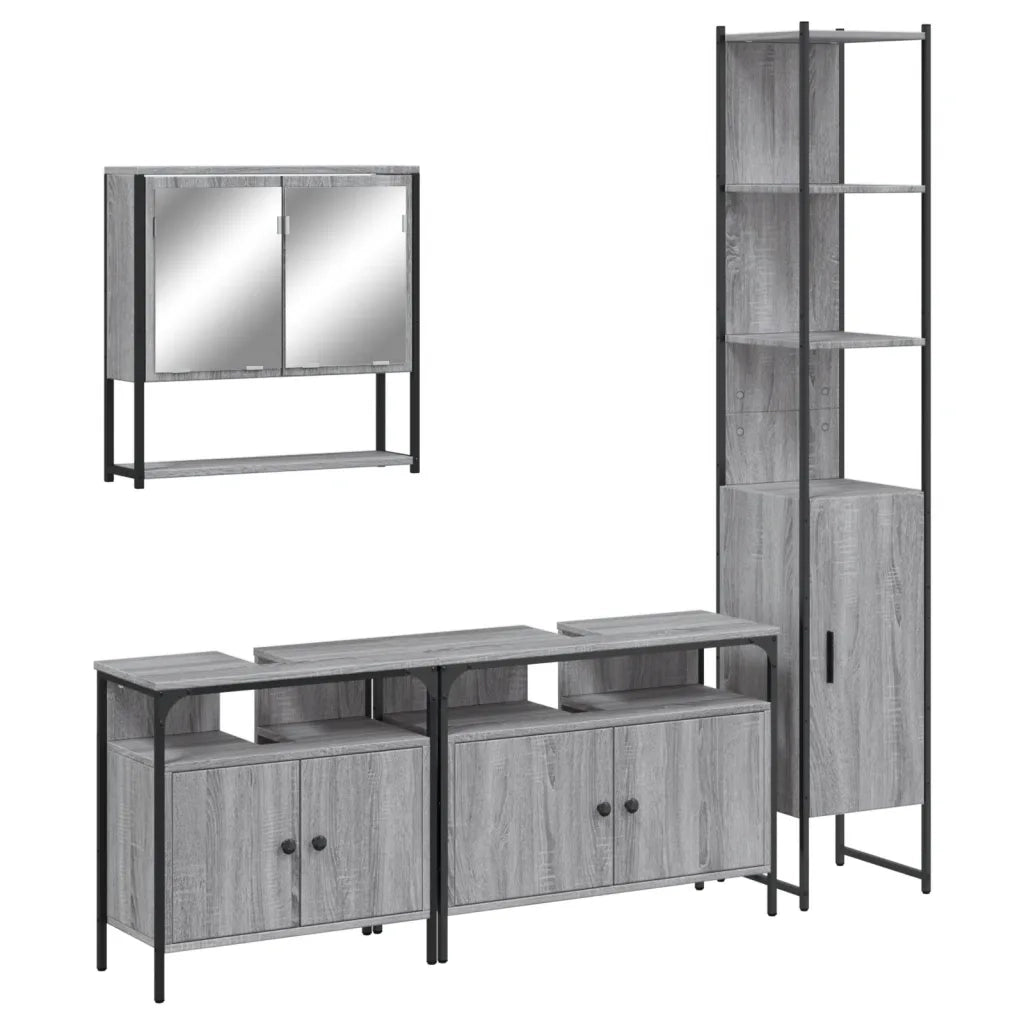 Set Mobili da Bagno 4 pz Grigio Sonoma in Legno Multistratocod mxl 91795