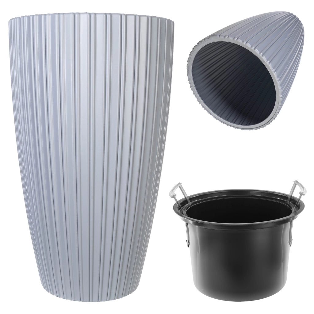 Vaso da fiori KADAX da 30 cm con coperchio e inserto, vaso in plastica grigio
