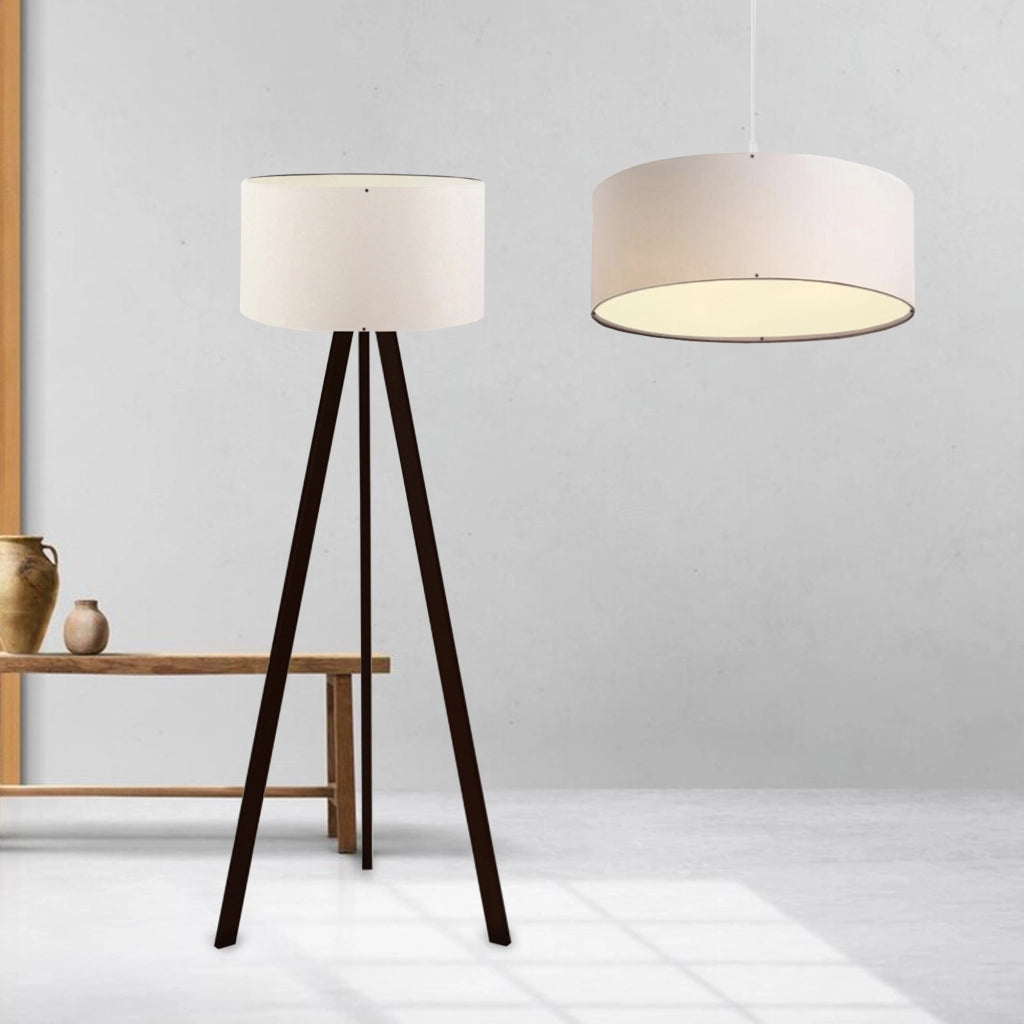 Set di 2 Lampade Scunthorpe Composto di 1 Lampada da Terra e 1 Lampada a Sospensione con Paralumi Crema lux.pro