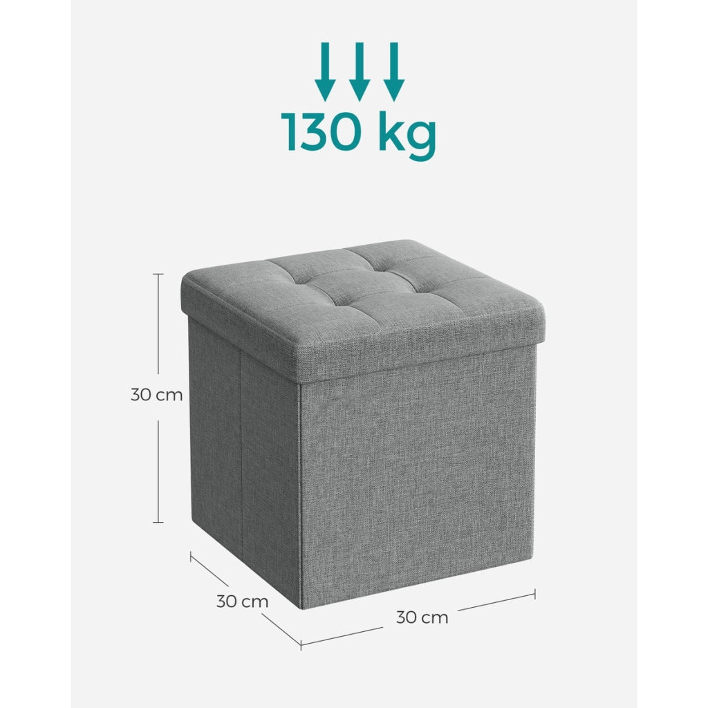 Pouf contenitore pieghevole grigio chiaro effetto lino
