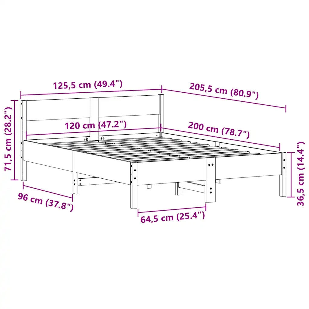 Letto senza Materasso Marrone Cera 120x200 cm in Legno di Pino 842757