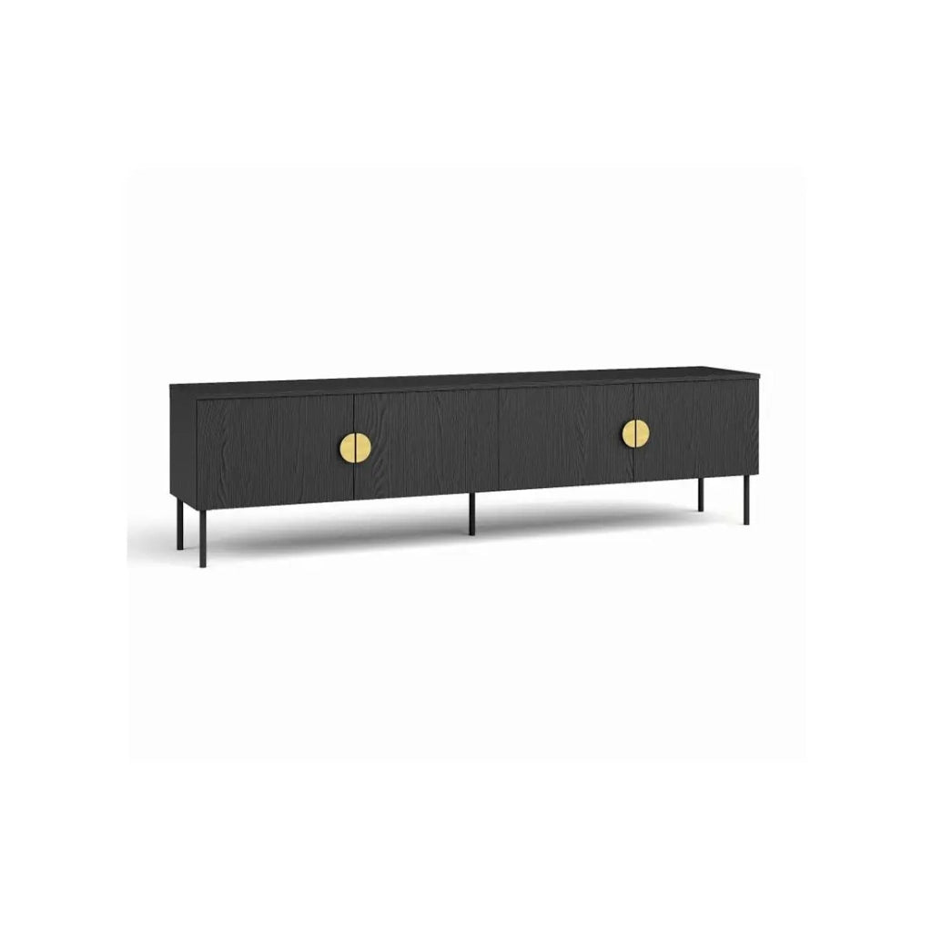 Mobile Porta TV 4 Ante - Nero con Maniglie Dorate - 200 CM - Collezione MONDO