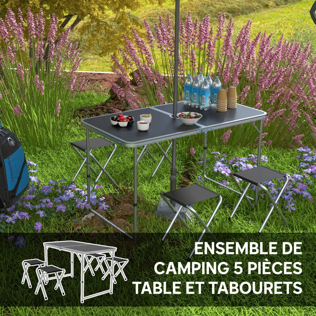 Tavolo da pranzo pieghevole con 4 sedie ¨C zephmum ¨C grigio scuro 120x60x55-70cm