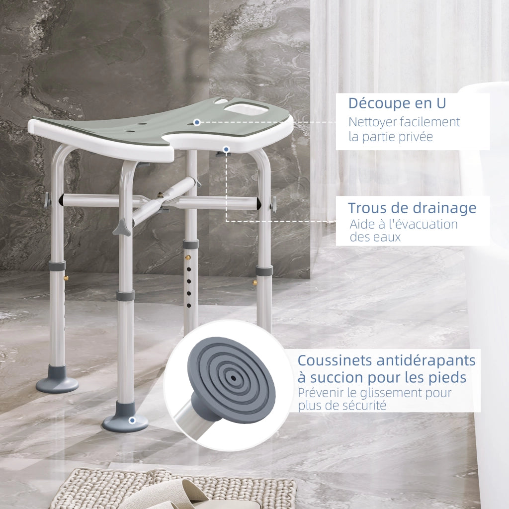 Sgabello da doccia con altezza regolabile e barra di supporto ¨C zephmum ¨C grigio 39-51.5 cm