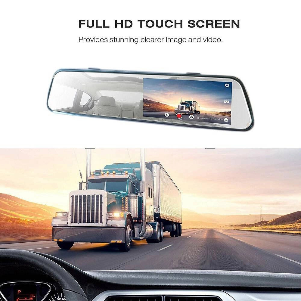 Trade Shop - Specchietto Retrovisore Touch Dvr 4.39" Full Hd Tf Camera Anteriore Posteriore -