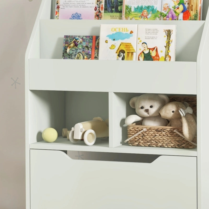 Libreria per bambini con cassetto e vani aperti, 60 x 29,9 x 90 cm, verde