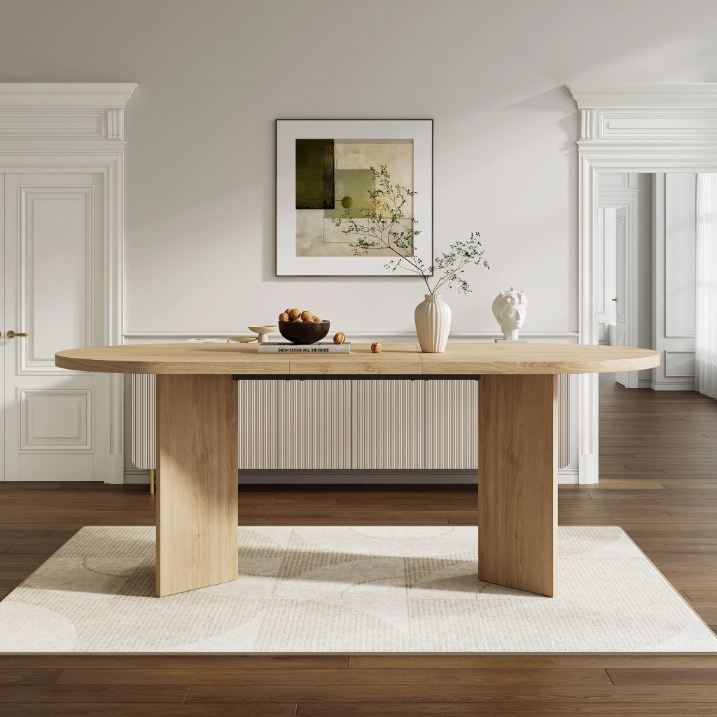 Tavolo da pranzo per 6-8 persone con piano da 18 mm e angoli arrotondati, stile moderno, in MDF, rovere, 160 × 80 cm