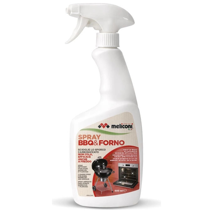 Meliconi spray detergente forno e bbq, sgrassante schiumogeno, formula professionale, rimuove incrostazioni a freddo, 500 ml