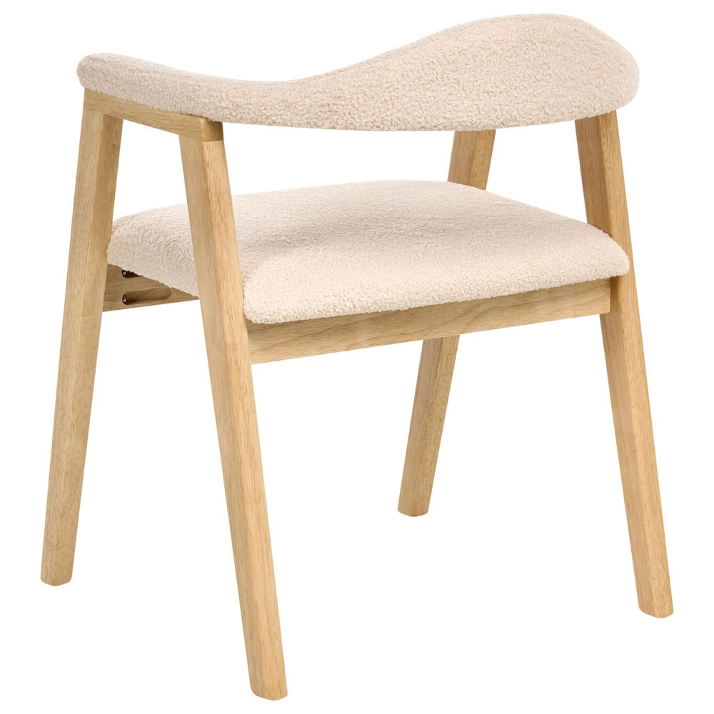 Set di 2 sedie da pranzo Marrone chiaro Seduta imbottita Schienale Boucle Poliestere Gomma Struttura in legno Stile retrò Sala da pranzo