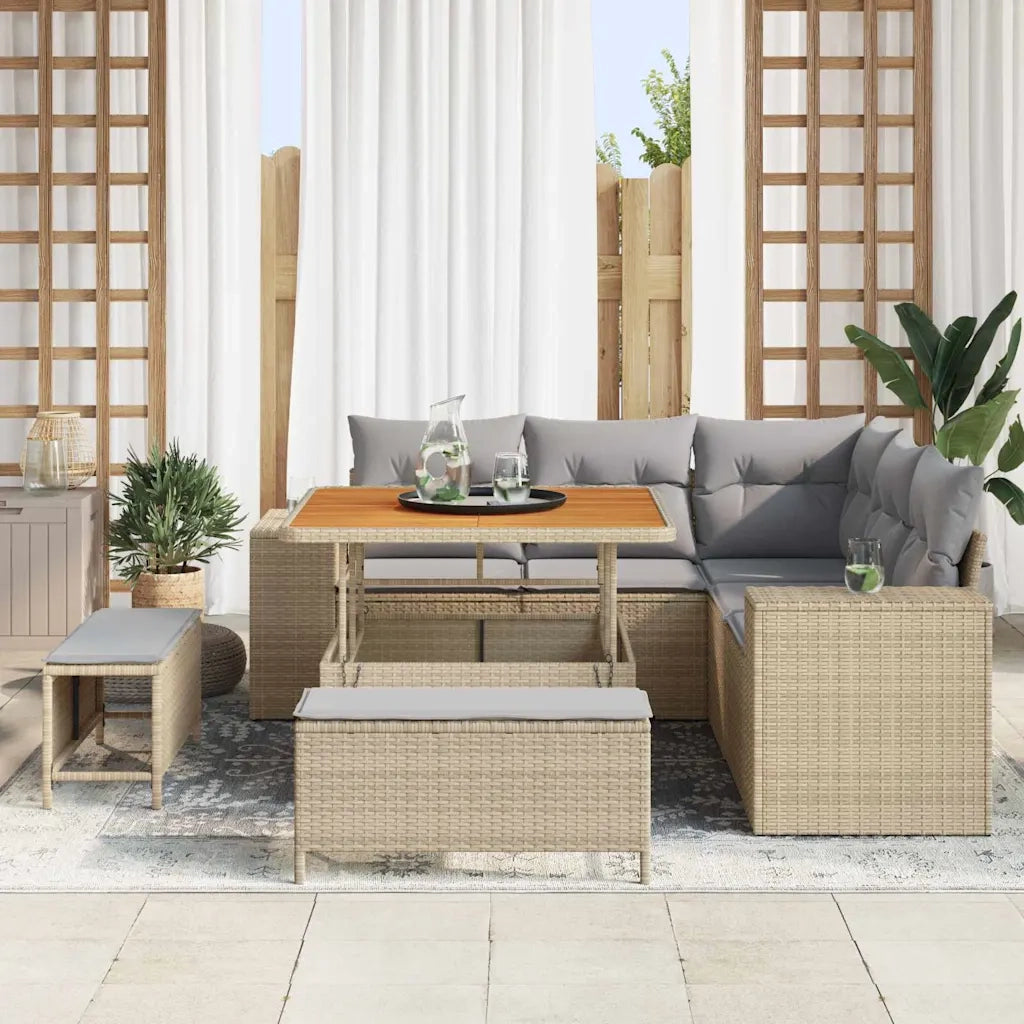 Set Divano da Giardino con cuscino 8 pcs Beige polyrattan
