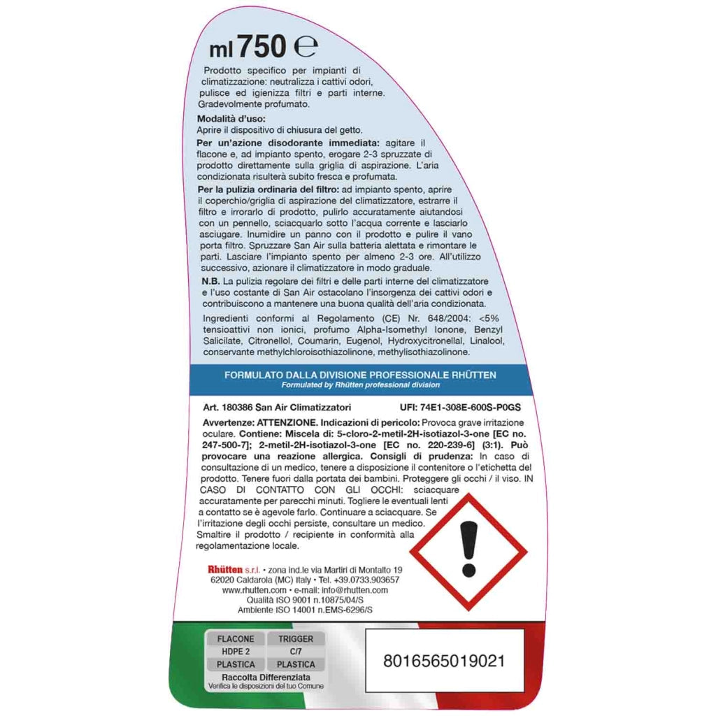 Rhutten Igienizzante Climatizzatori Spray 750 ml No Gas